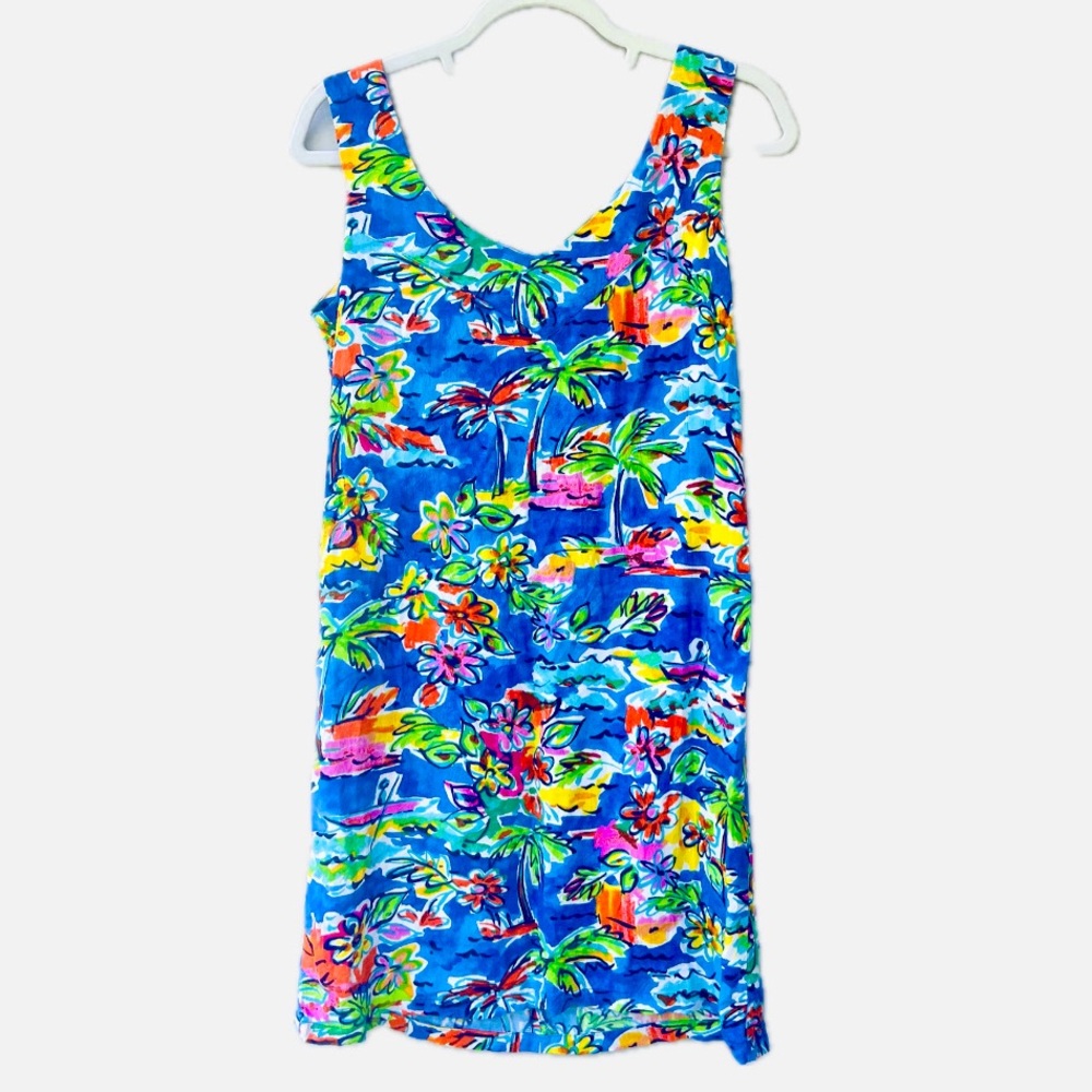 Vintage 90s Jams World Tropical Breeze Hawaiian Print Shift Dress Medium Floral